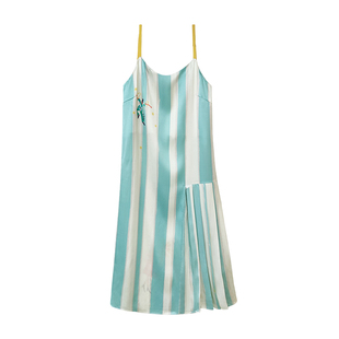 辣目洋子同款』桑罗蓝白条纹印花真丝吊带裙2025新品海岛度假风