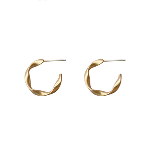 雾面金小耳圈S925银针ins复古港风耳钉冷淡风耳钉 超仙 简约 小巧