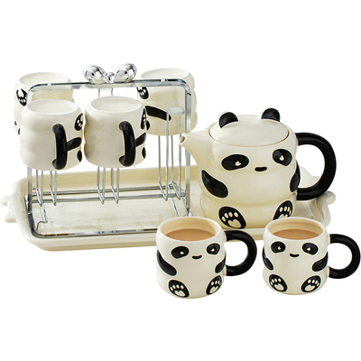 奶油风熊猫陶瓷水杯茶具套装带盖