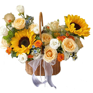 全国手提花篮向日葵玫瑰鲜花速递同城上海北京深圳开业乔迁配送店
