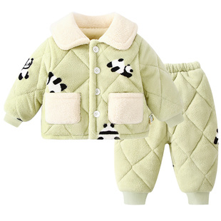 宝宝保暖衣套装婴儿冬季加绒加厚套装男童秋冬长袖外套新生儿睡衣