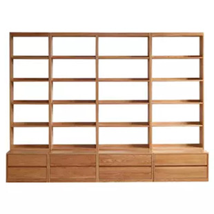 卡座红橡木全实木满墙组合书柜带卡座落地组合展示柜书架整墙北欧