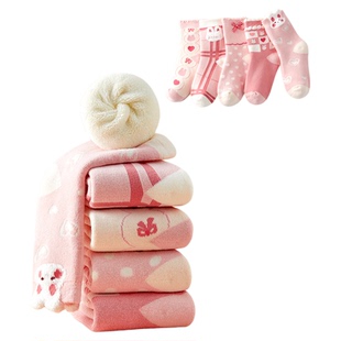 儿童袜子秋冬季女童加厚加绒毛圈袜女宝宝纯棉冬款保暖中筒大童袜