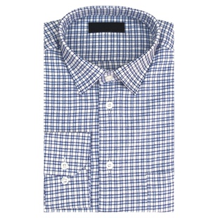 秋男士全棉蓝白法兰绒格子衬衫男长袖中年商务休闲纯棉磨毛男衬衣