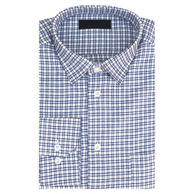 蓝白法兰绒商务休闲磨毛格子衬衫