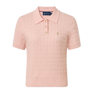 POLOWALK女式短袖针织衫2026春季新品翻领绞花休闲百搭短袖针织衫