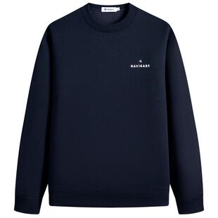 Navigare意大利小帆船时尚圆领卫衣男士加薄绒秋冬新款通勤套头衫