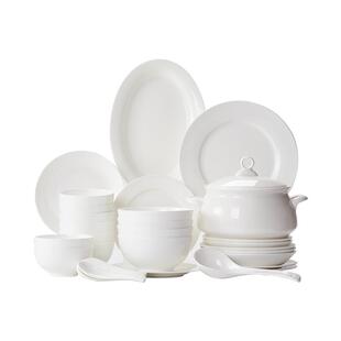 纯白唐山骨瓷餐具套装碗碟乔迁家用白色碗盘餐具碗筷新款套餐组合