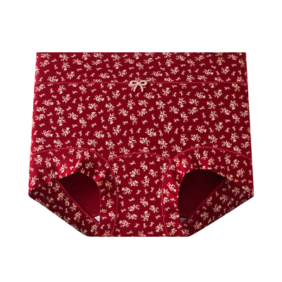 猫人红色A类纯棉平角内裤女士