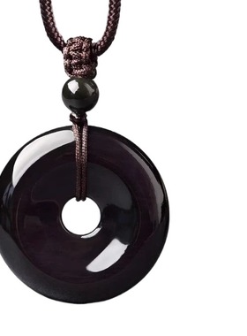 lisv天然黑曜石平安扣吊坠黑耀石黑色饰品项链男女本命年佩戴礼