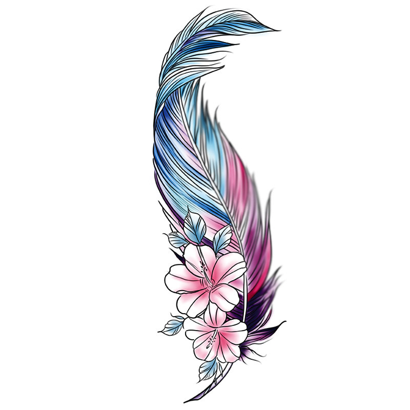 neeio纹身贴 花之霓羽 彩色羽毛性感遮盖肚脐剖腹产竖疤痕防水女