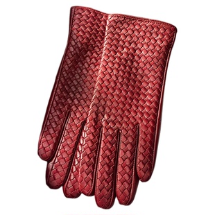 编织真皮手套女士薄款手机触屏进口小山羊皮全手工保暖骑车秋冬季