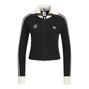 adidas阿迪达斯三叶草新款全开襟修身运动女子针织衫外套 KF0718