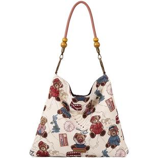 丹尼熊浪漫玫瑰提花托特包新休闲度假单肩大容量腋下包4825011