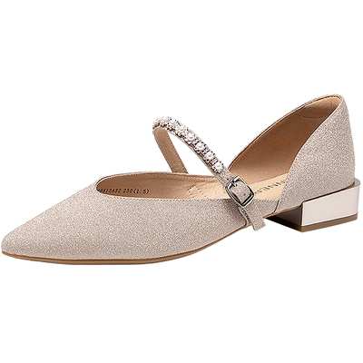 千百度低跟玛丽珍时装凉鞋女新款尖头扣饰通勤浅口单鞋气质百搭