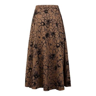 sdeer复古高腰绣花不规则A字伞裙