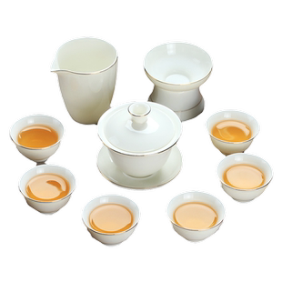 羊脂玉功夫茶具套装家用客厅轻奢高端泡茶壶德化白瓷盖碗茶杯整套