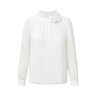 LIME莱茵高领圆领套头衫秋新款花装饰优雅长袖纯色通勤衬衫