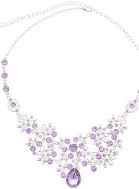 闪钻紫色镶钻花朵吊坠项链晚礼服
