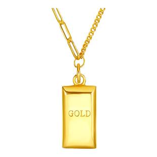 六桂福纯银小金砖项链金条吊坠暴富招财锁骨链情人节礼物情人节