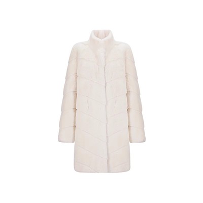 CHICHY米白色中长款环保皮草外套