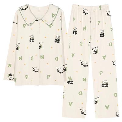 秋季纯棉卡通翻领长袖女士睡衣