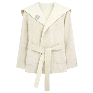 GEMQI 撞色短款毛呢外套女秋冬设计感两面穿收腰双面呢含羊毛大衣