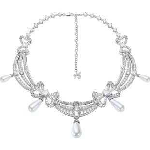 NanaJacqueline重工蝴蝶结三层钻链复古仿珍珠项链女气质高级感