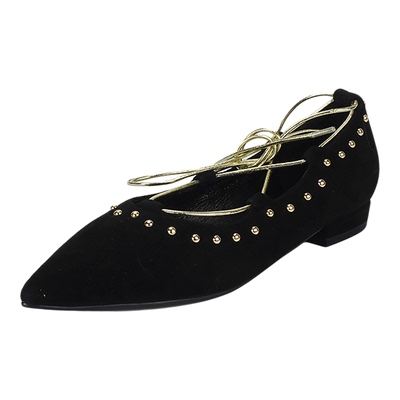 AMIU艾妙英国粉色绑带浅口单鞋