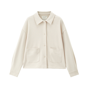 佐丹奴衬衫外套女春季新款双口袋宽松翻领短款卫衣开衫女05375860