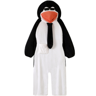 网红企鹅连体睡衣冬季男女新款珊瑚绒加厚保暖高雅人士情侣家居服