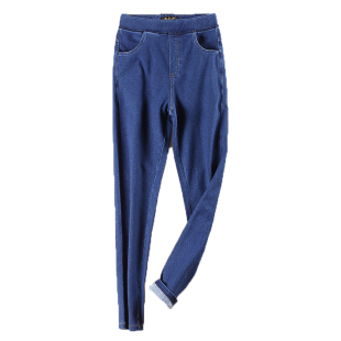 夏装新款弹力松紧腰牛仔裤女长裤高腰小脚四面弹针织大码紧身柔软