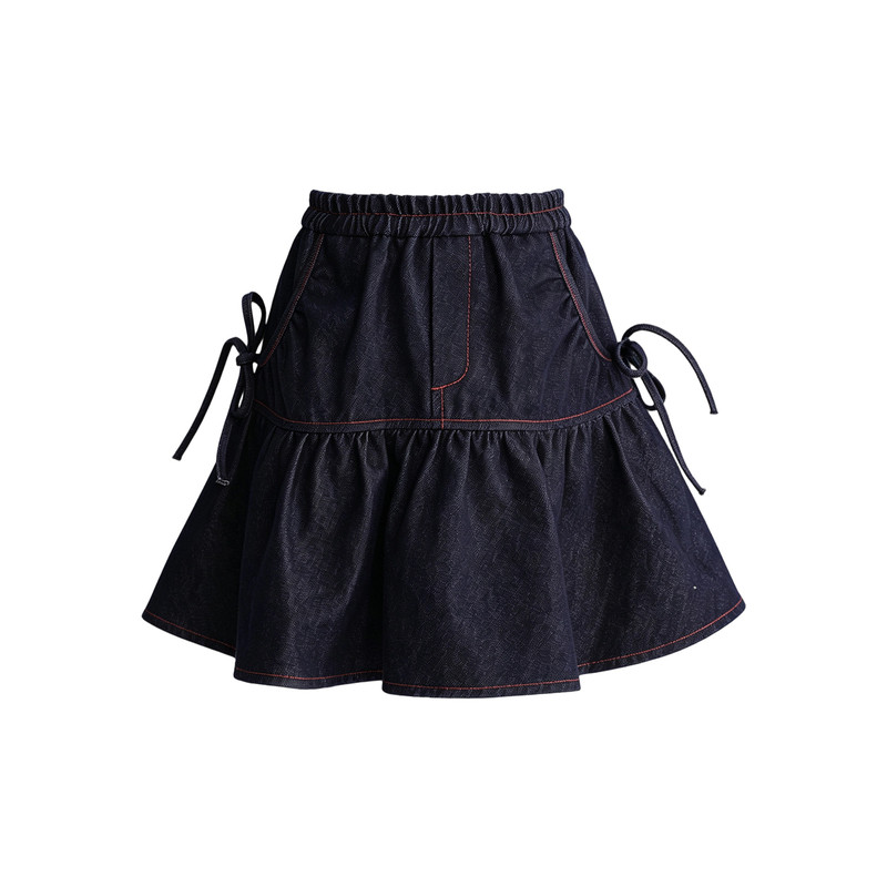 EXISTENTIALISMKids26秋冬抽拉撞色线牛仔裙女童设计感休闲连衣裙