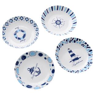 8英寸圆菜盘家用骨瓷深盘地中海餐具高级感陶瓷小碗碟子新款套装