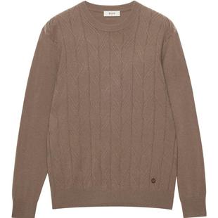 鄂尔多斯1980 圆领翻花羊绒衫2024年冬季男士纯色简约保暖针织衫