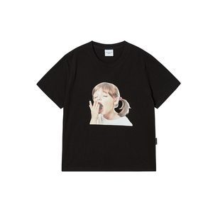 ADLV 韩国潮牌2025秋冬新款娃娃脸打哈欠短袖T恤休闲女士上衣