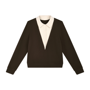 秋冬季加绒卫衣女2025新款爆款加厚正肩无帽套头假两件短款上衣