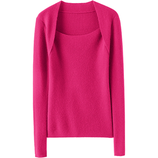 一眼注意到~显瘦方领100%羊绒衫女圆领纯羊绒毛衣针织打底衫秋冬