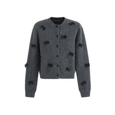 范洛手工蝴蝶结羊毛混纺针织开衫