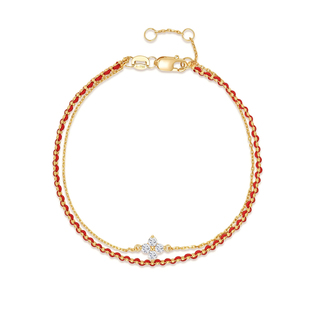 18K金天然真钻女幸运四叶草双层手绳本命年轻奢红绳手链新年礼物