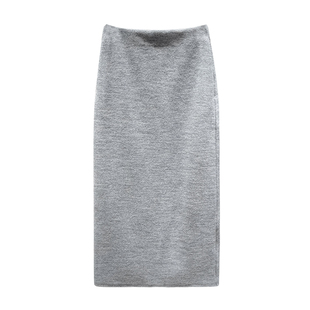 ANNAKIKI半身裙 冬款设计师款女装小众 中花灰简约开叉半身长裙