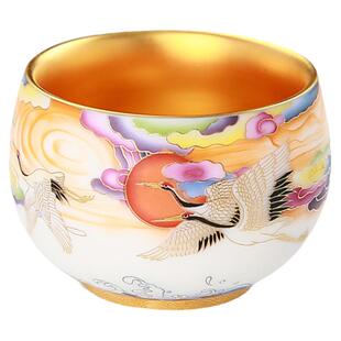 李克峰德化羊脂玉瓷五虎杯24K纯金主人杯中式禅意精致金盏礼盒装