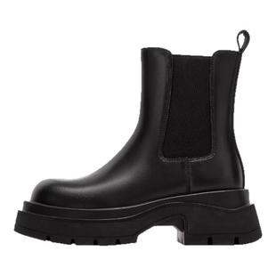 星期六厚底短靴女款2025新款冬季加绒马丁靴黑色烟筒切尔西靴[直]