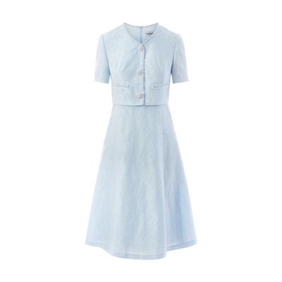 朗姿集团LIME莱茵假两件优雅收腰连衣裙天蓝色25夏新款A字裙