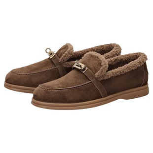 星期六反绒羊皮真皮加厚加绒乐福鞋女鞋秋冬一脚蹬毛毛鞋豆豆鞋子