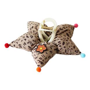 川野法式豹纹充棉五角星抓夹女新款可爱个性后脑勺盘发鲨鱼夹发饰