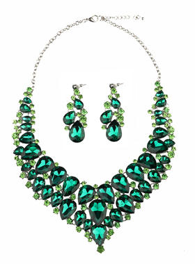 欧美奢华超闪彩色水晶女项链耳环