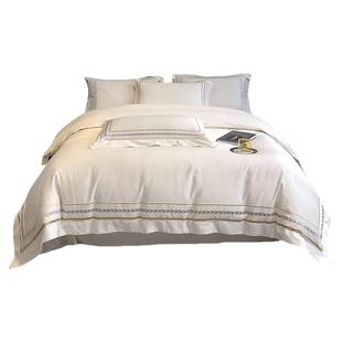 高端酒店风200支长绒棉纯棉床上四件套全棉床单被套简约白色床品4