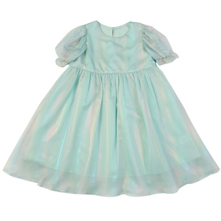 LittleNaive 女童公主裙礼服泡泡袖绿色裙子夏季网纱裙儿童连衣裙