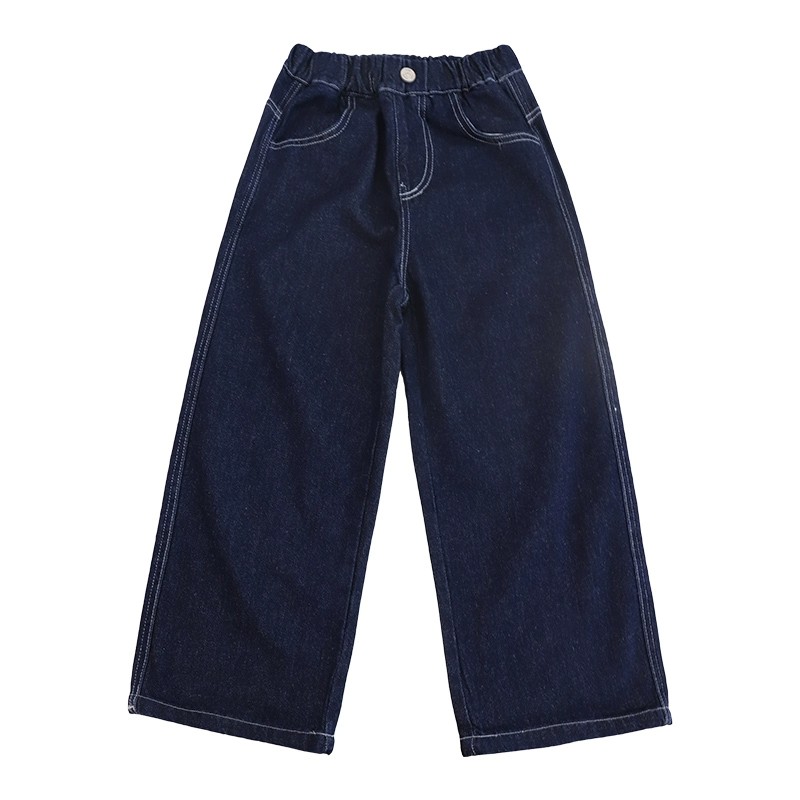 女童春秋冬季加绒牛仔裤中大童新款一体加绒童装修身加厚阔腿裤潮